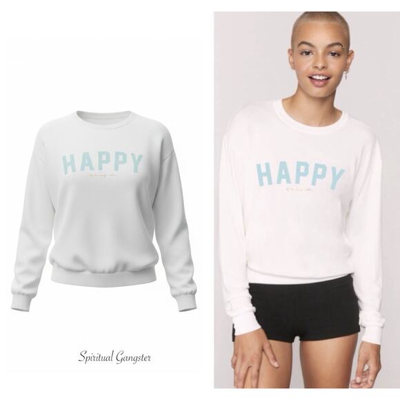 Spiritual Gangster Tops - Spiritual Gangster HAPPY Crew Neck Savasana Ivory Sweatshirt Women Size M NWT
